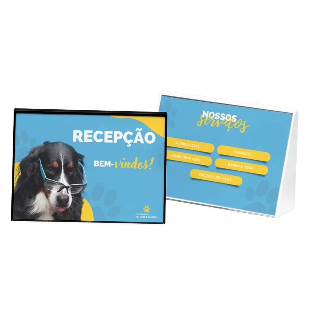 Expositor porta-retrato A5 de mesa nas cores preta e branca com impressão personalizada