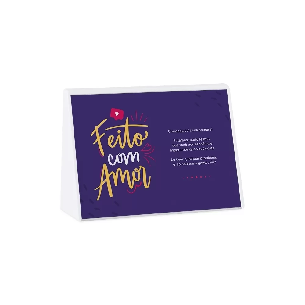 Expositor porta-retrato A6 de mesa nas cores preta e branca com encartes personalizados