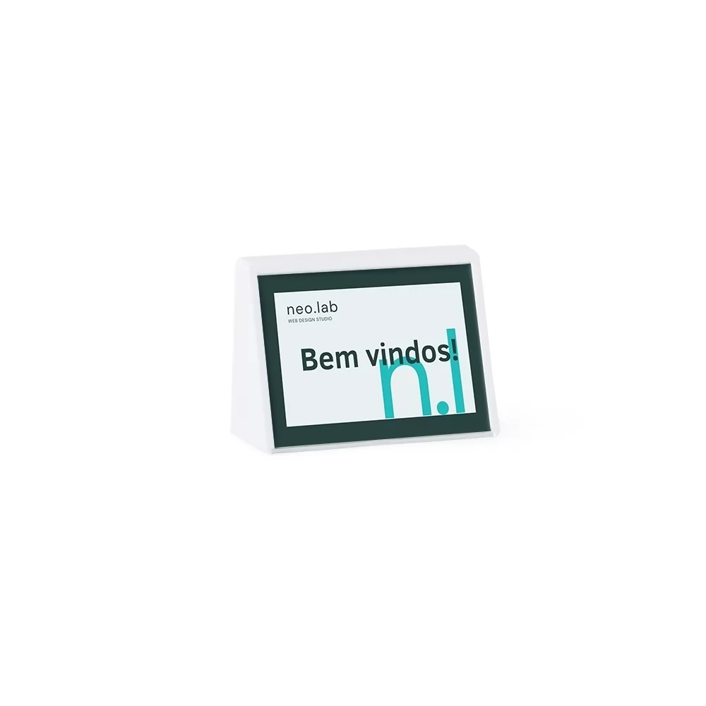 Porta-retrato expositor A8 nas cores preto e branco com encarte impresso personalizado