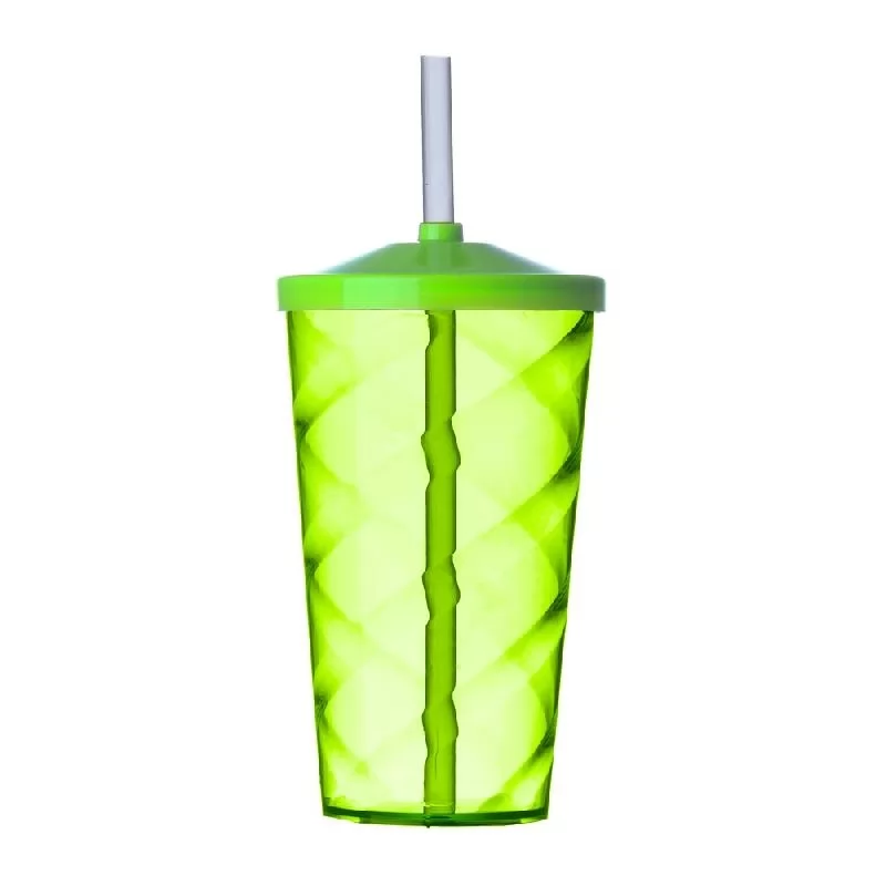 Copo de acrílico 550ml verde claro texturizado com tampa e canudo