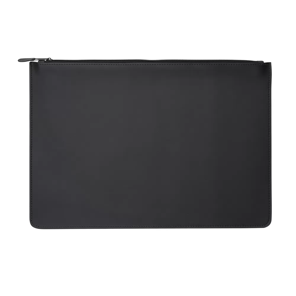 Pasta envelope Bidim na cor preta com zíper superior vista de frente em fundo branco