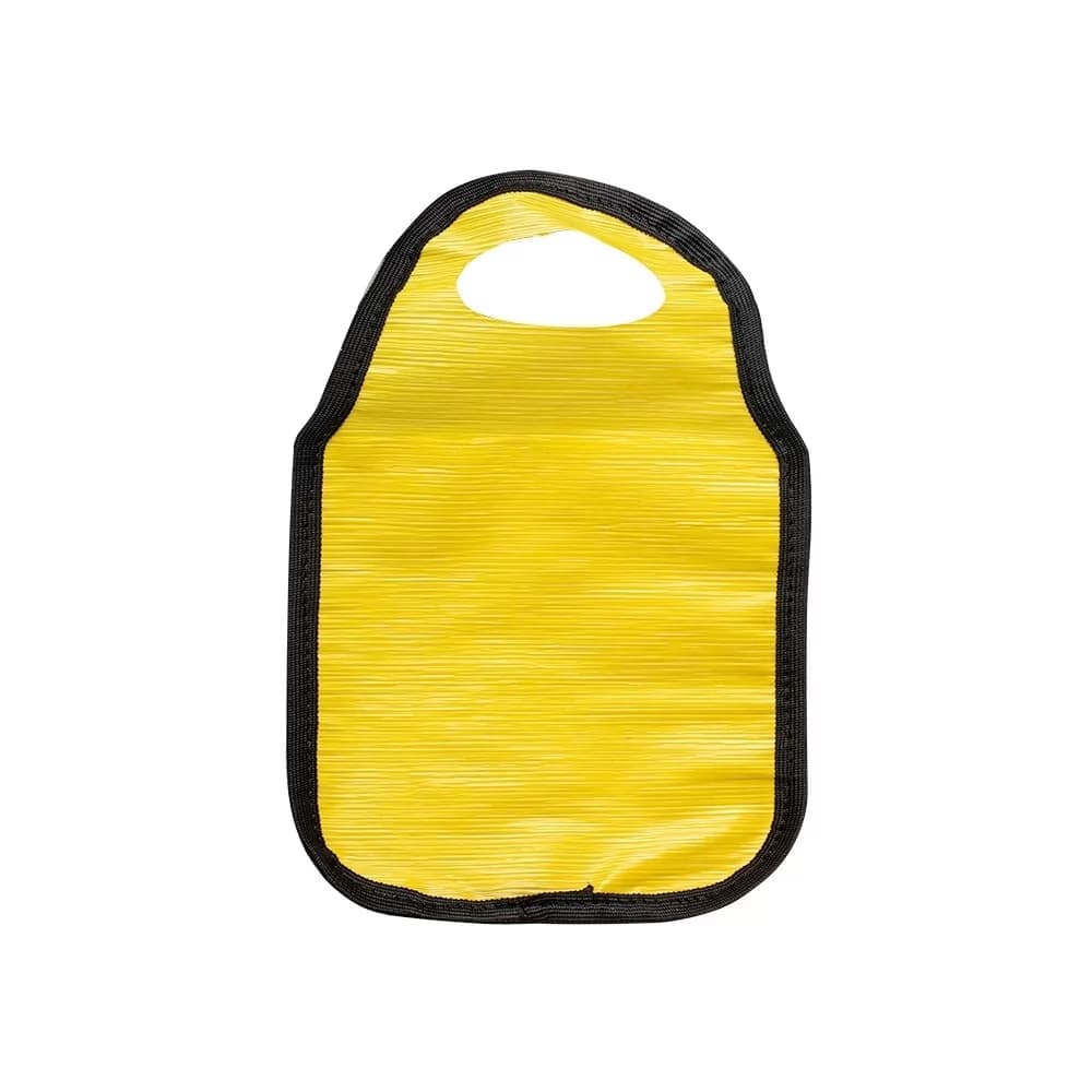 Lixocar de plástico reciclável amarelo liso com acabamento em borda preta em vista frontal
