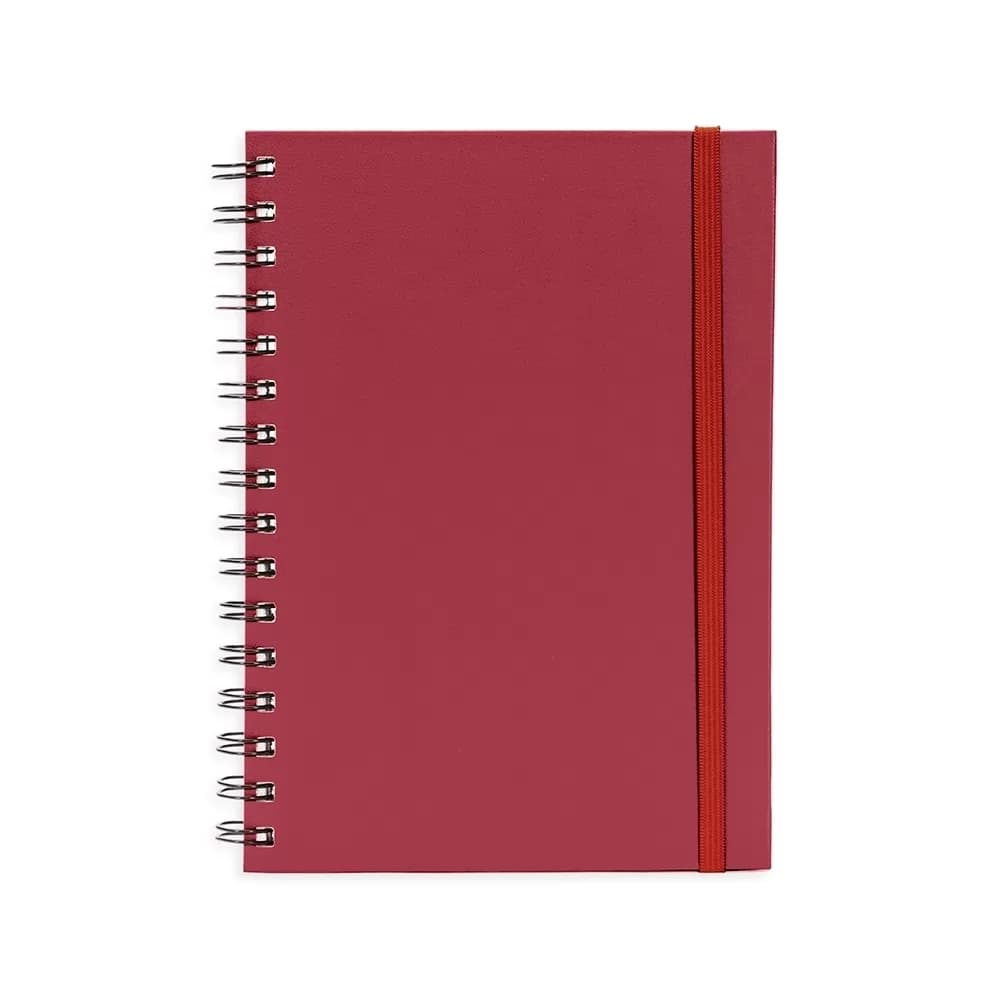 Planner Cromato Anual vermelho fechado com espiral wire-o e elástico de fechamento
