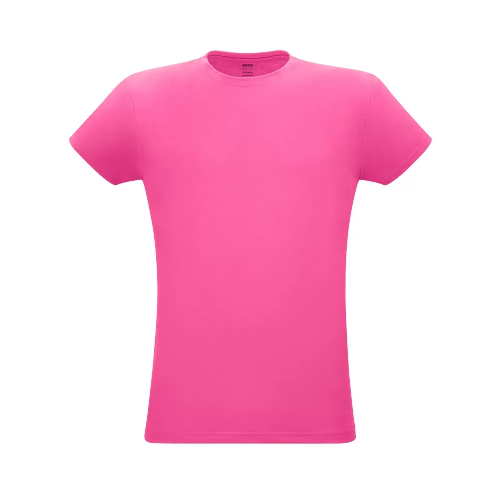 Camiseta unissex de corte regular Pitanga na cor rosa vista de frente sobre fundo branco