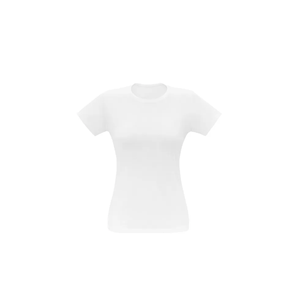 Camiseta feminina branca de mangas curtas e gola redonda lisa vista de frente