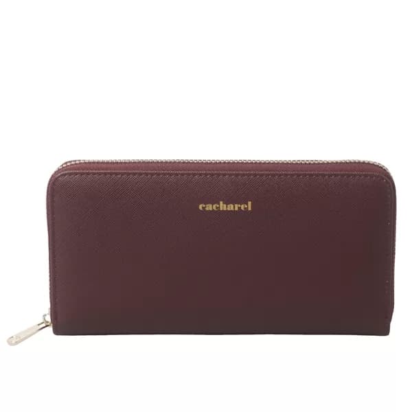 Carteira Bagatelle bordô em material texturizado com zíper e logo cacharel gravado em dourado