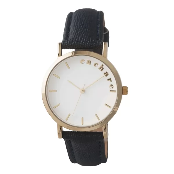 Relógio Bagatelle com caixa dourada, mostrador branco e pulseira de couro bordô em ângulo lateral