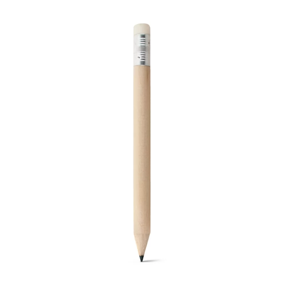 Mini Lápis Barter em madeira natural com borracha branca sobre fundo branco