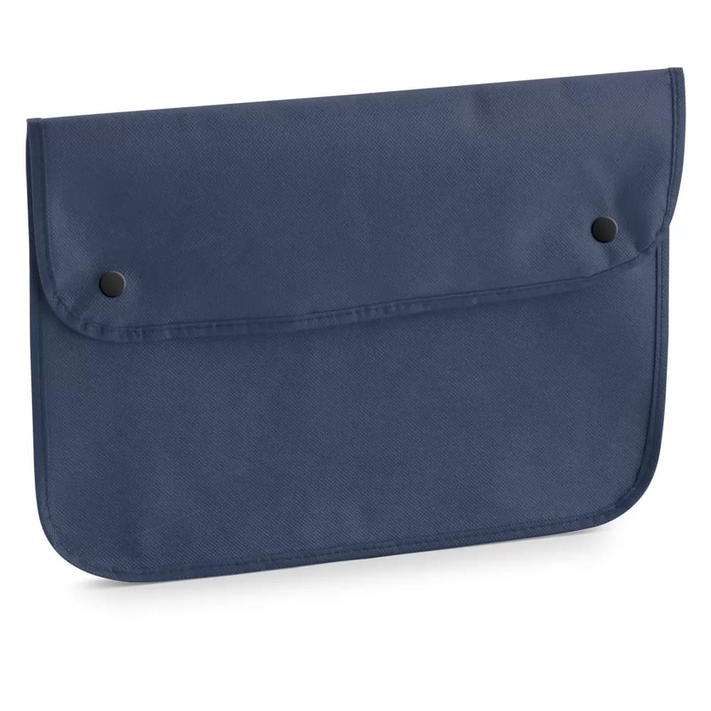 Bolsa porta-documentos nas cores vermelha, azul e roxa com aba e fecho de botões