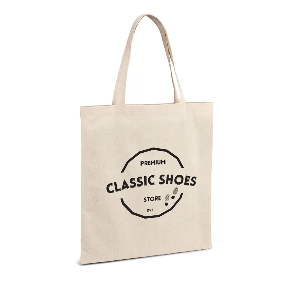 Sacola Bondi de algodão em tom cru com estampa frontal preta personalizada em fundo branco