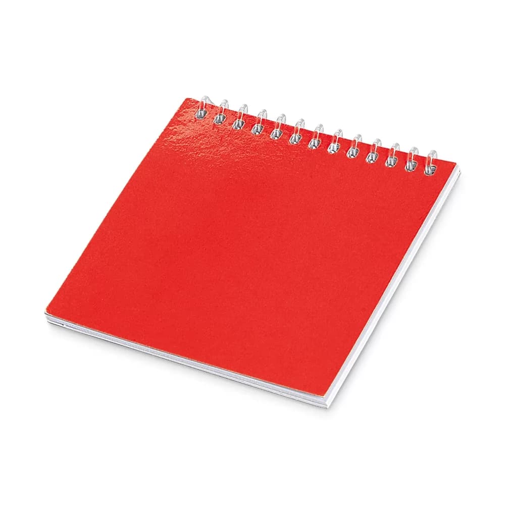 Caderno para colorir Cuckoo vermelho com encadernação em espiral transparente visto em perspectiva