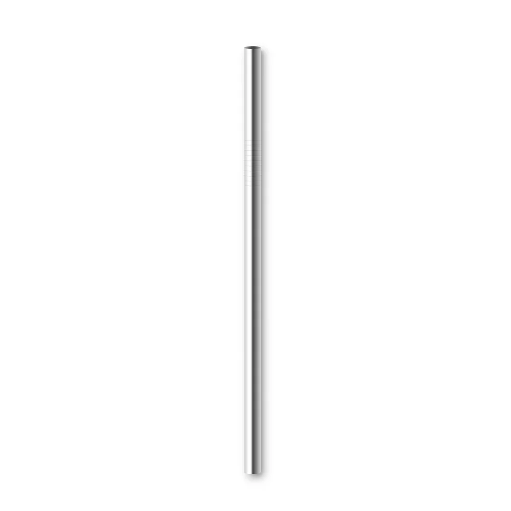 Canudo de inox Aerial reto em aço inoxidável prateado com detalhes frisados em fundo branco