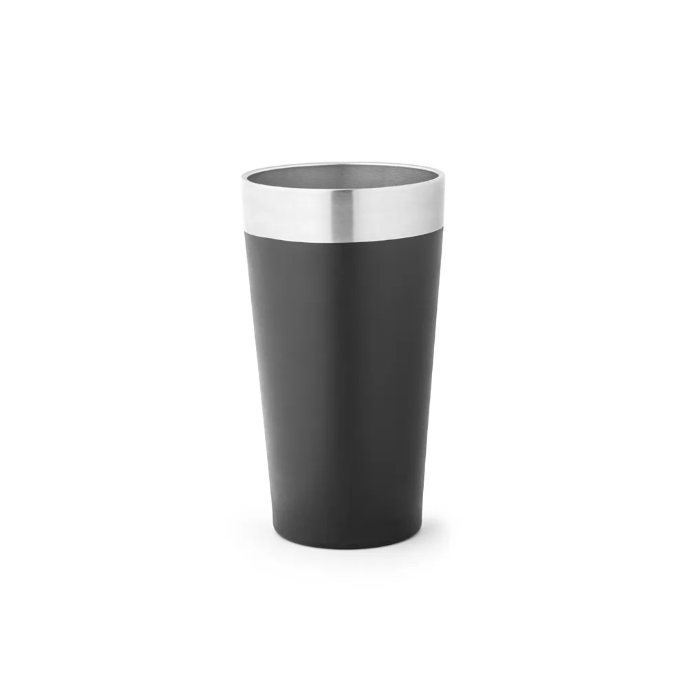 Copo Térmico Halpert para Viagem na cor preta com borda em aço inox sobre fundo branco