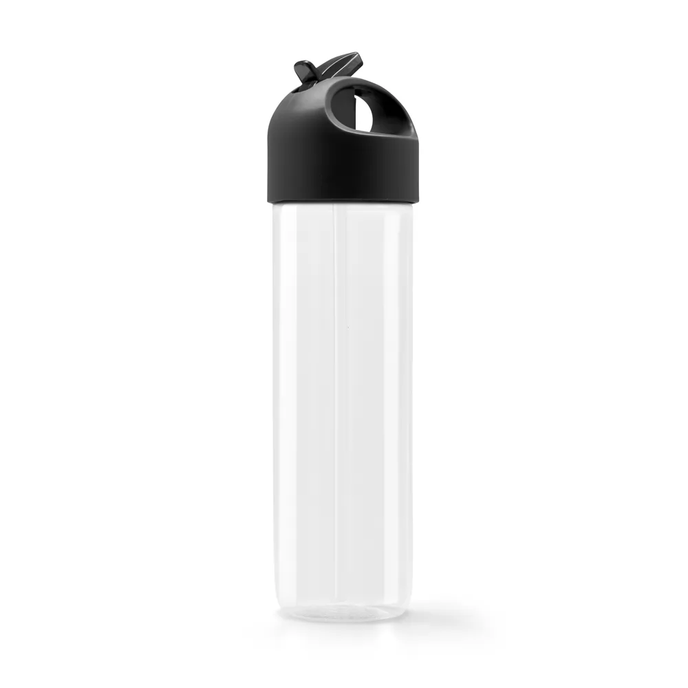 Squeeze Conley 500 ml transparente com tampa preta e bico retrátil em fundo branco