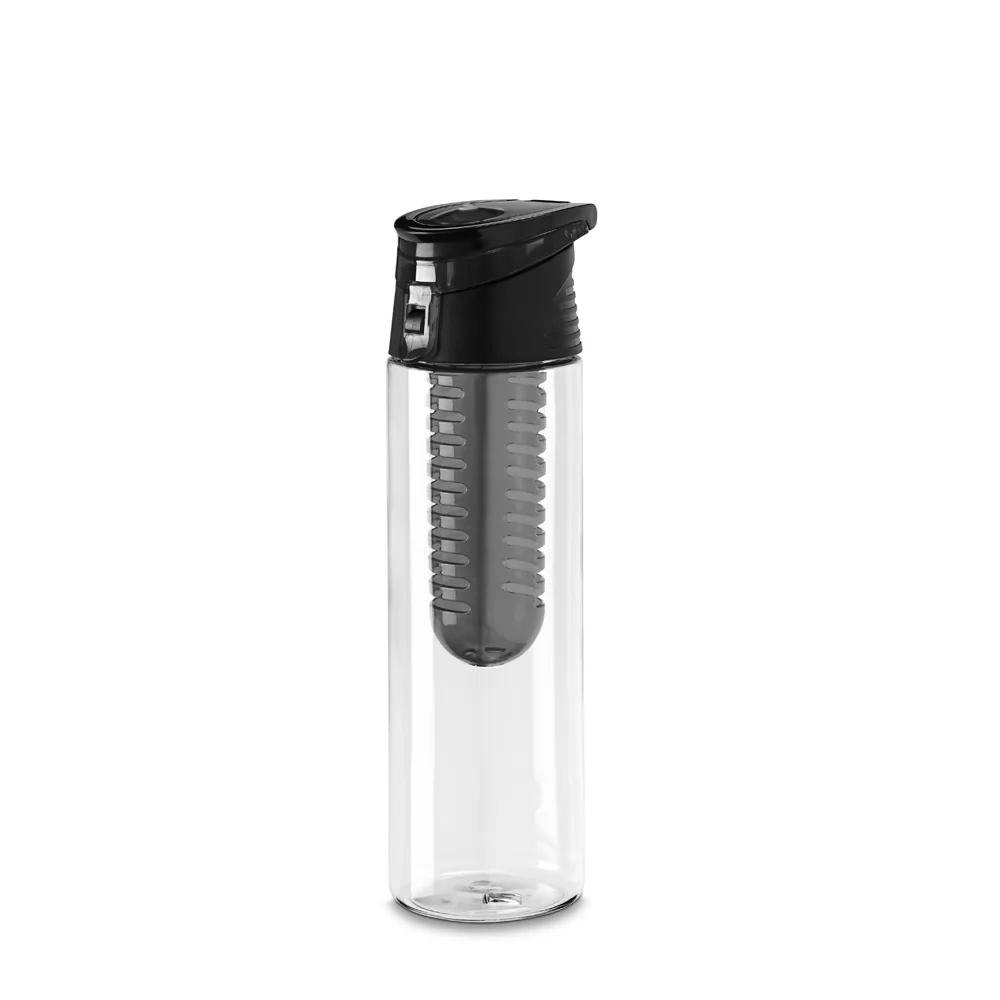 Squeeze Town 740 ml em plástico transparente com infusor interno e tampa preta