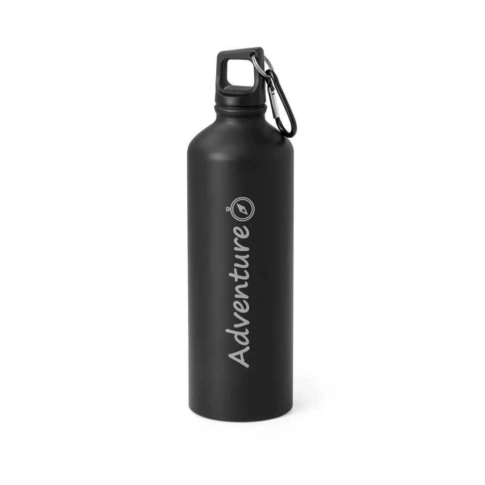 Squeeze de alumínio Sporty 800 ml preto personalizado com gravação e mosquetão na tampa