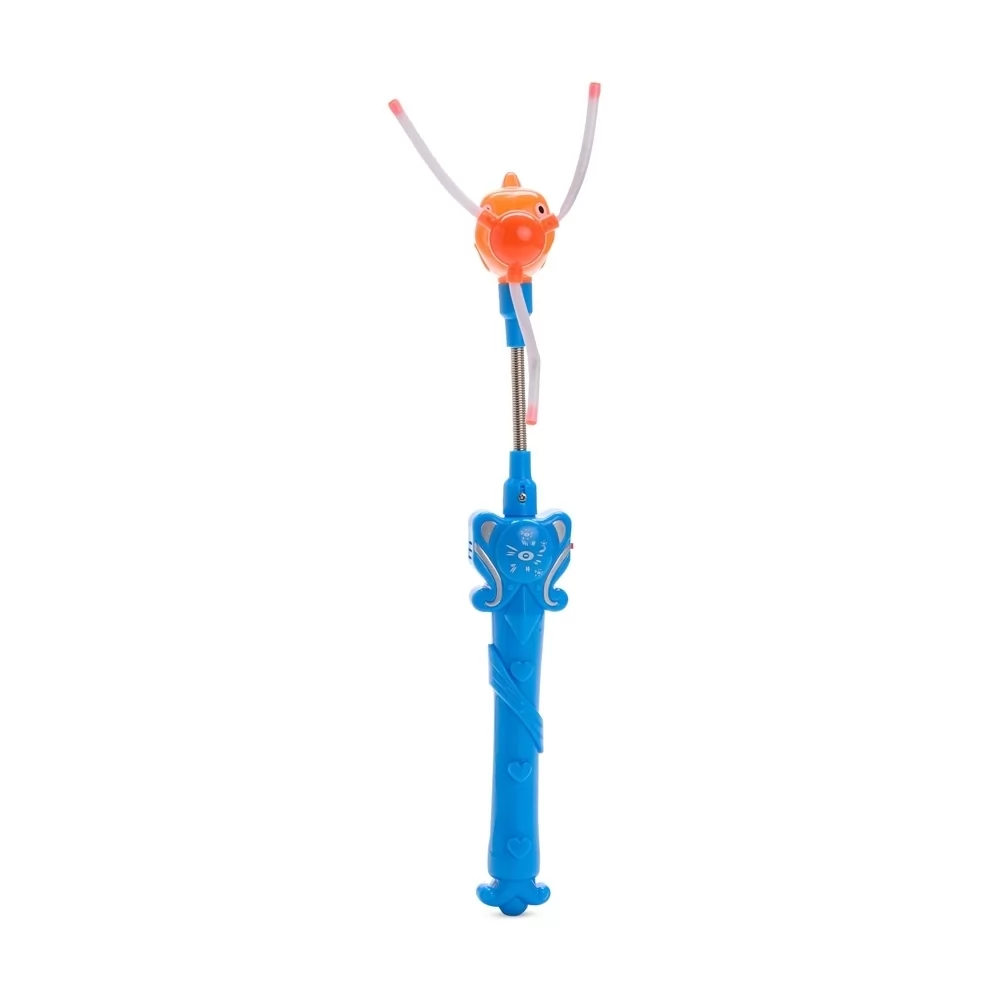 Cata-vento LED Peixinho em plástico com cabo azul e cabeça de peixe laranja com hélices flexíveis