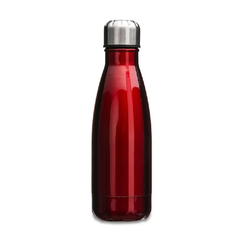 Garrafa de inox vermelha de 550 ml com tampa prata rosqueável, vista de frente sobre fundo branco.